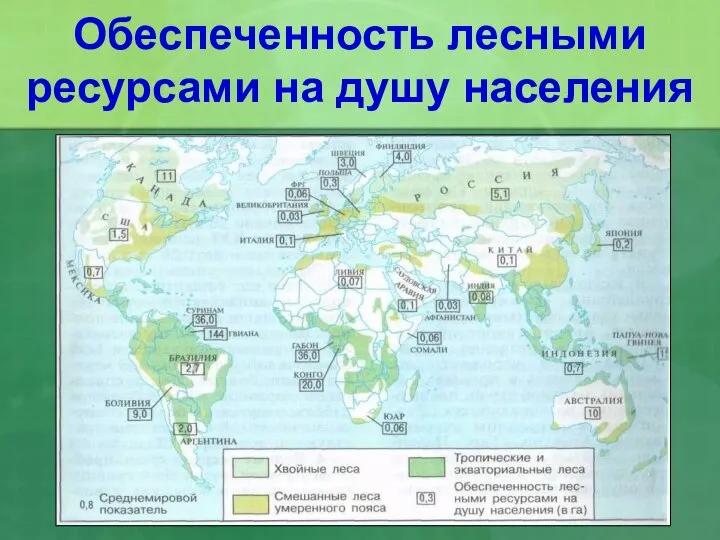 Обеспеченность лесными ресурсами на душу населения