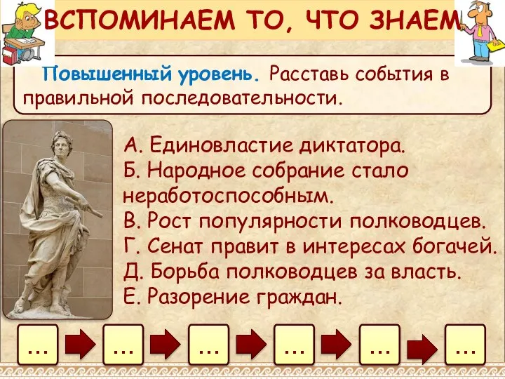 Повышенный уровень. Расставь события в правильной последовательности. ВСПОМИНАЕМ ТО, ЧТО ЗНАЕМ