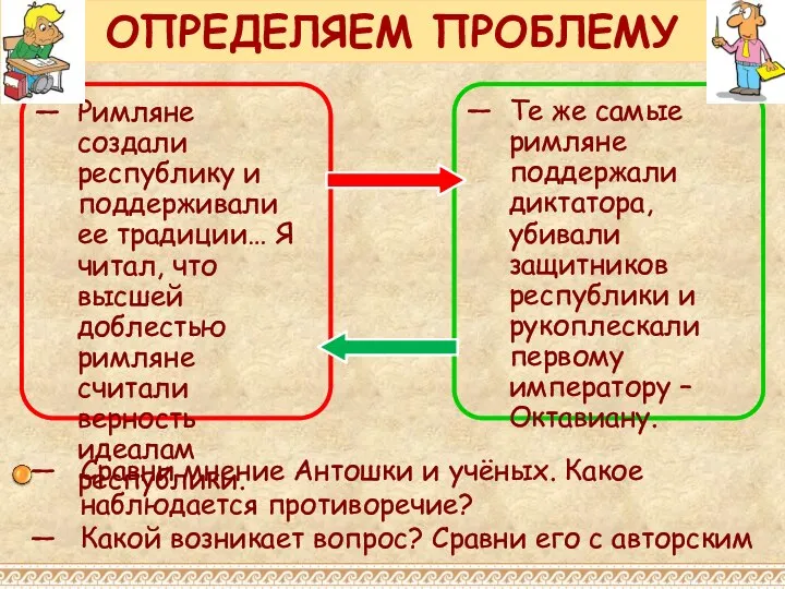 ОПРЕДЕЛЯЕМ ПРОБЛЕМУ Римляне создали республику и поддерживали ее традиции… Я читал,