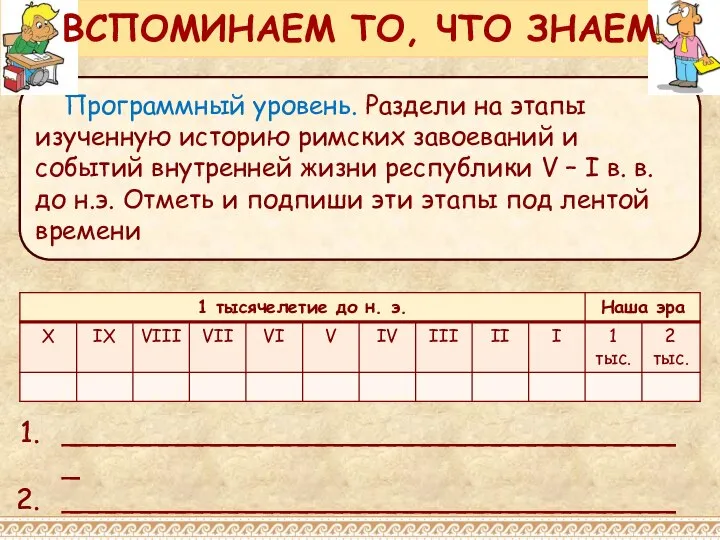 Программный уровень. Раздели на этапы изученную историю римских завоеваний и событий