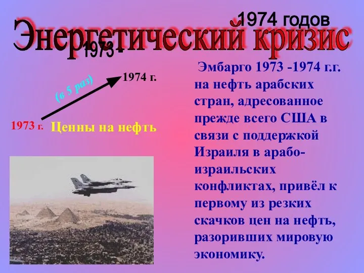 Энергетический кризис 1973 - 1974 годов Эмбарго 1973 -1974 г.г. на