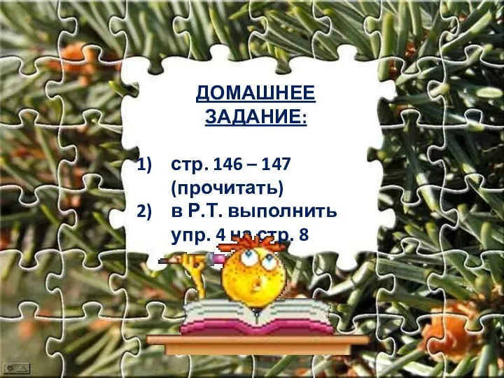 ДОМАШНЕЕ ЗАДАНИЕ: стр. 146 – 147 (прочитать) в Р.Т. выполнить упр. 4 на стр. 8