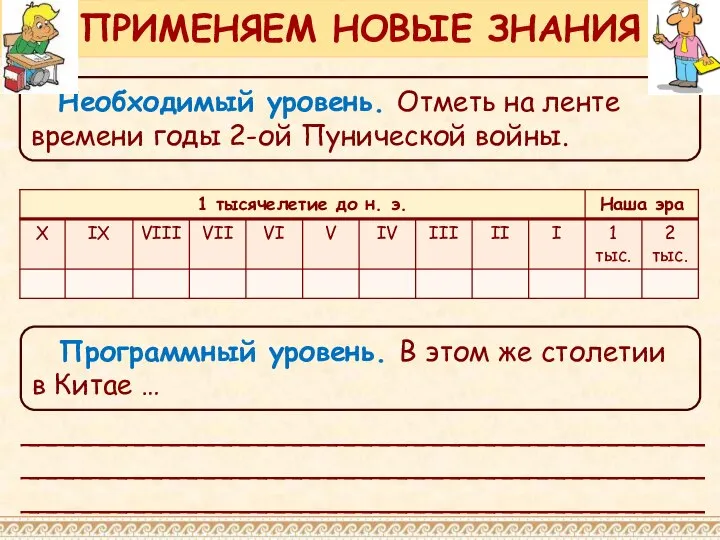 Необходимый уровень. Отметь на ленте времени годы 2-ой Пунической войны. ПРИМЕНЯЕМ