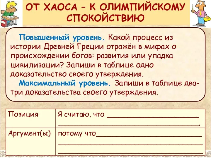 ОТ ХАОСА – К ОЛИМПИЙСКОМУ СПОКОЙСТВИЮ Повышенный уровень. Какой процесс из