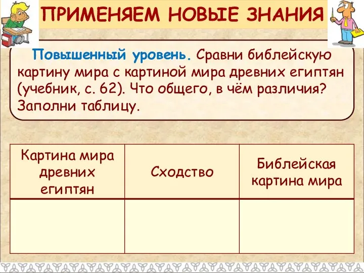 Повышенный уровень. Сравни библейскую картину мира с картиной мира древних египтян