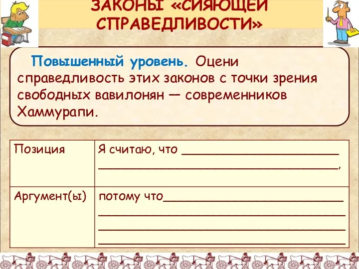 Повышенный уровень. Оцени справедливость этих законов с точки зрения свободных вавилонян