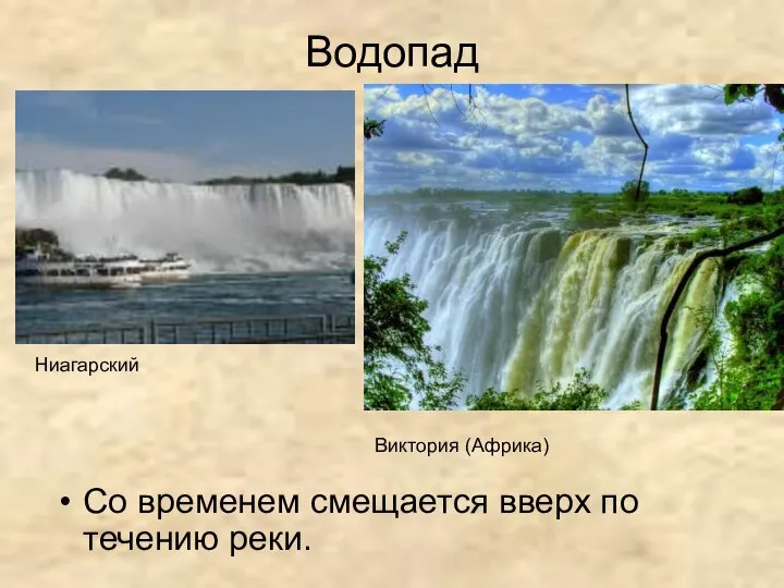 Водопад Со временем смещается вверх по течению реки. Ниагарский Виктория (Африка)