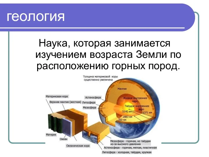 геология Наука, которая занимается изучением возраста Земли по расположению горных пород.