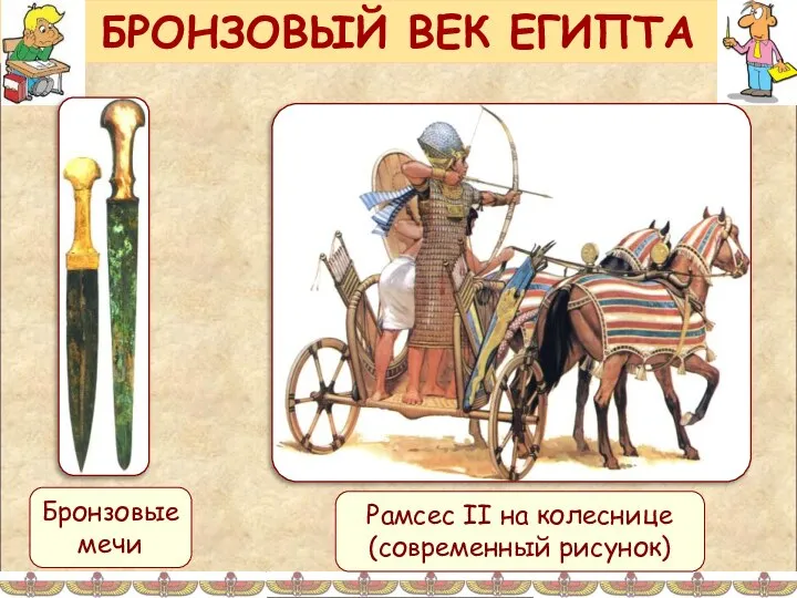 БРОНЗОВЫЙ ВЕК ЕГИПТА Бронзовые мечи Рамсес II на колеснице (современный рисунок)