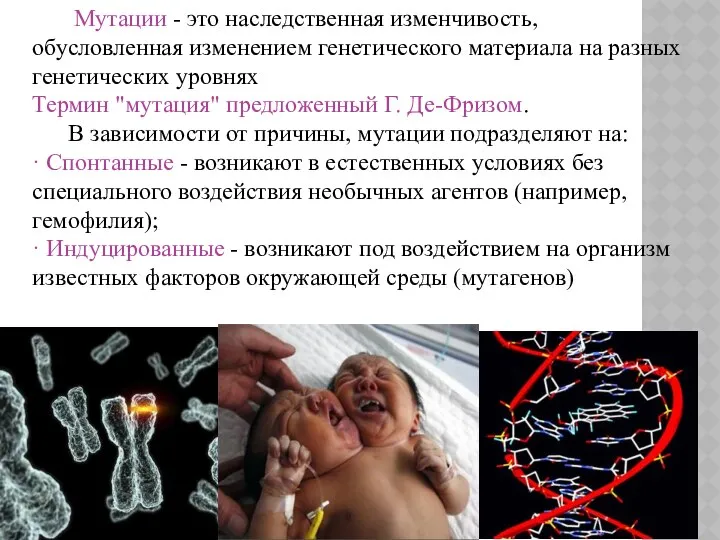 Мутации - это наследственная изменчивость, обусловленная изменением генетического материала на разных