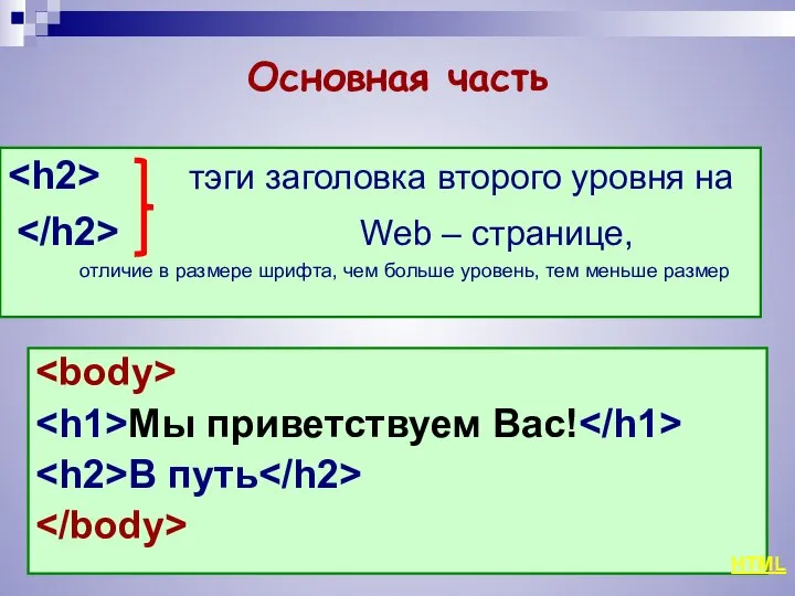 Основная часть Мы приветствуем Вас! В путь тэги заголовка второго уровня