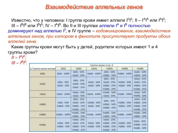 Известно, что у человека: I группа крови имеет аллели I0I0; II