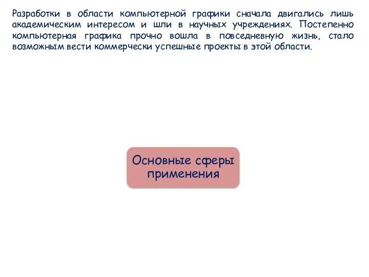 Разработки в области компьютерной графики сначала двигались лишь академическим интересом и