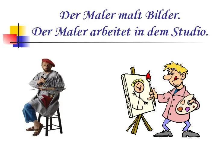 Der Maler malt Bilder. Der Maler arbeitet in dem Studio.