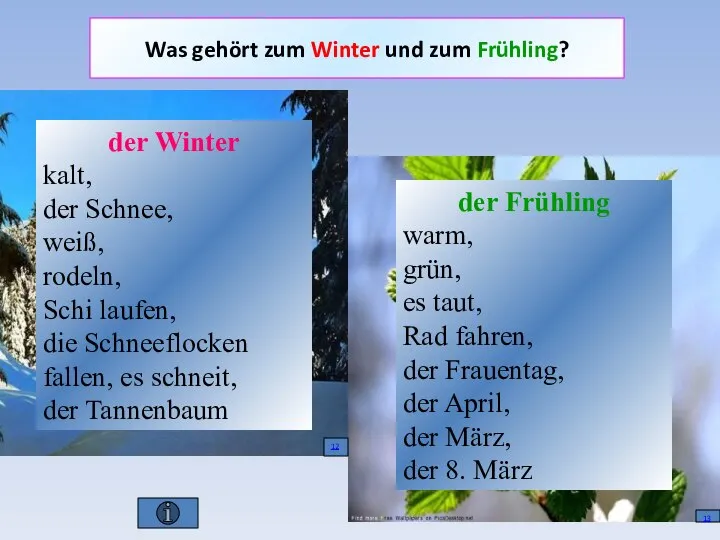 Was gehört zum Winter und zum Frühling? der Winter kalt, der