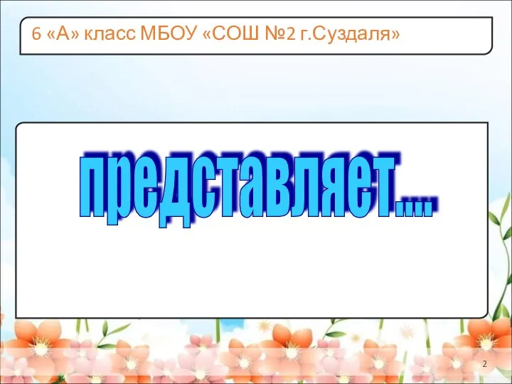 6 «А» класс МБОУ «СОШ №2 г.Суздаля» представляет....