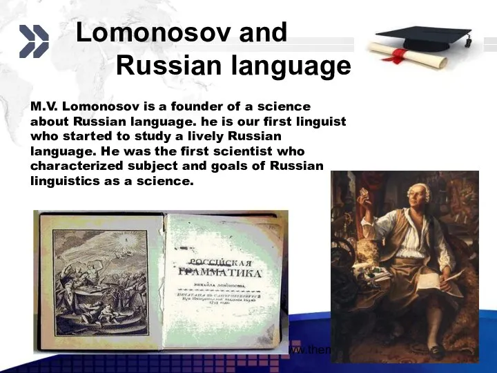 www.themegallery.com Lomonosov and Russian language M.V. Lomonosov is a founder of