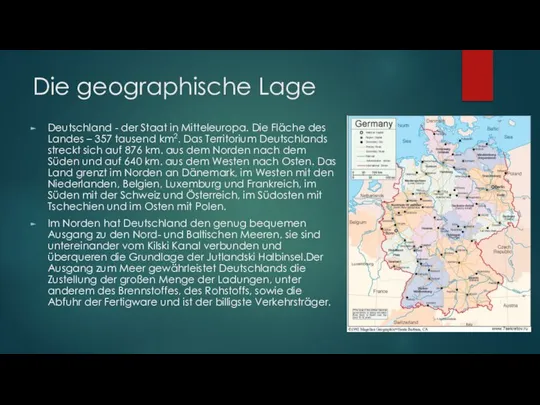 Die geographische Lage Deutschland - der Staat in Mitteleuropa. Die Fläche