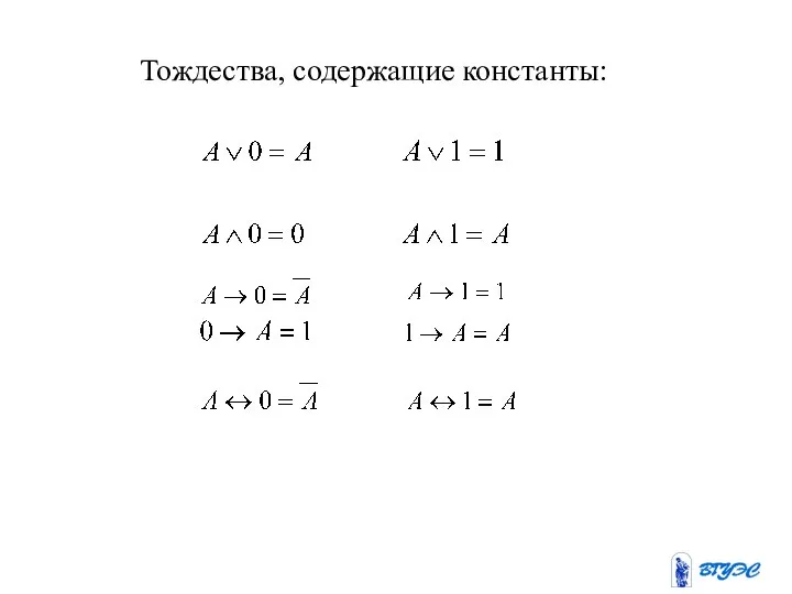 Тождества, содержащие константы: