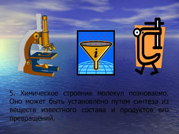 5. Химическое строение молекул позноваемо. Оно может быть установлено путем синтеза