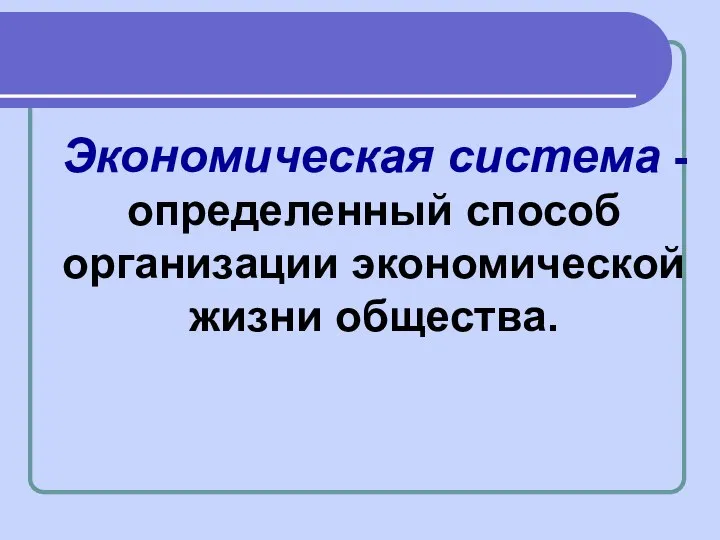 Экономическая система - определенный способ организации экономической жизни общества.