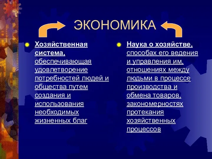 ЭКОНОМИКА Хозяйственная система, обеспечивающая удовлетворение потребностей людей и общества путем создания