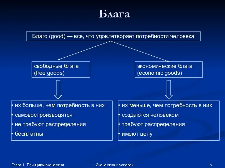 Глава 1. Принципы экономики 1. Экономика и человек Блага Благо (good)