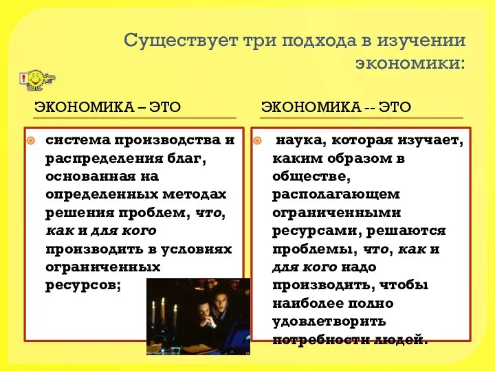 Существует три подхода в изучении экономики: Экономика – это Экономика --