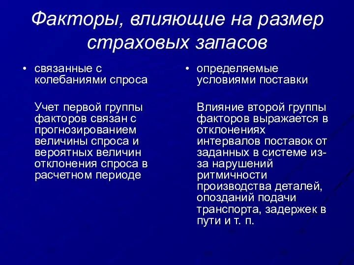 Факторы, влияющие на размер страховых запасов связанные с колебаниями спроса Учет