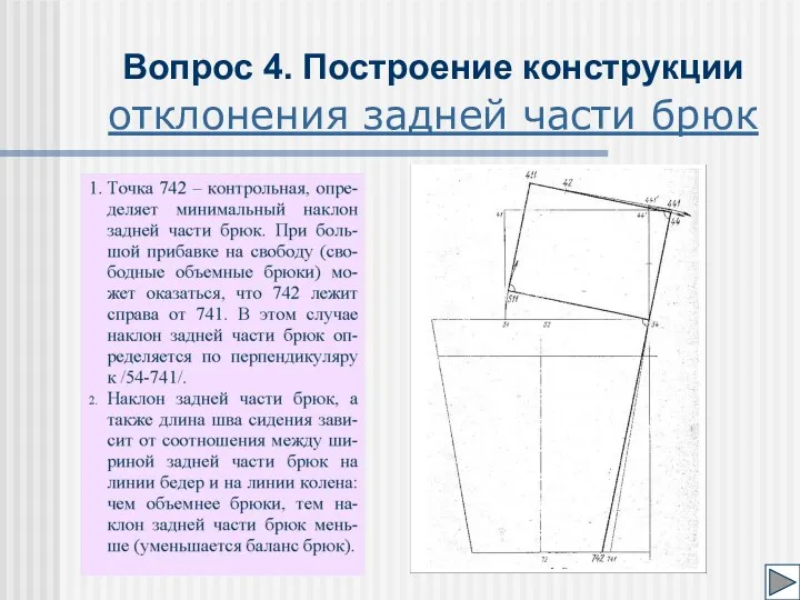 Вопрос 4. Построение конструкции отклонения задней части брюк