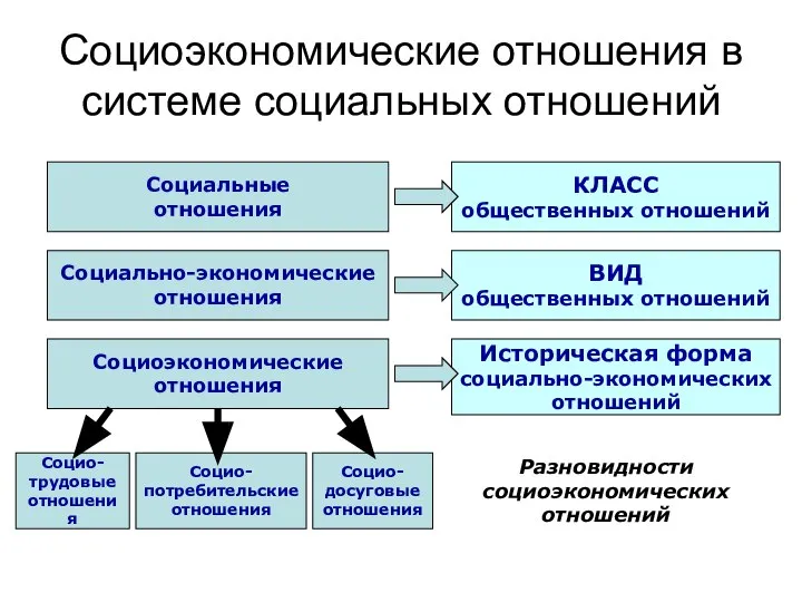 Социоэкономические отношения в системе социальных отношений Социальные отношения Социоэкономические отношения Социально-экономические