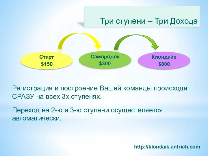 Регистрация и построение Вашей команды происходит СРАЗУ на всех 3х ступенях.