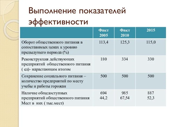 Выполнение показателей эффективности