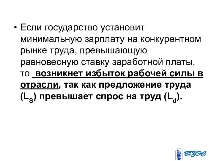 Если государство установит минимальную зарплату на конкурентном рынке труда, превышающую равновесную