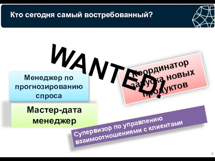 Менеджер по прогнозированию спроса Координатор запуска новых продуктов Мастер-дата менеджер Супервизор