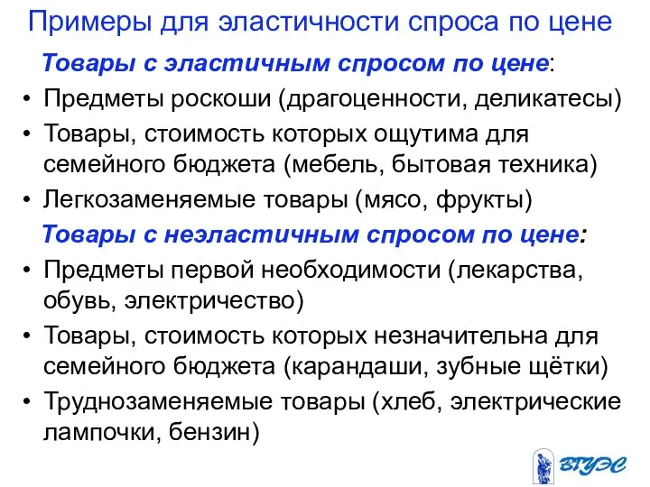 Примеры для эластичности спроса по цене Товары с эластичным спросом по