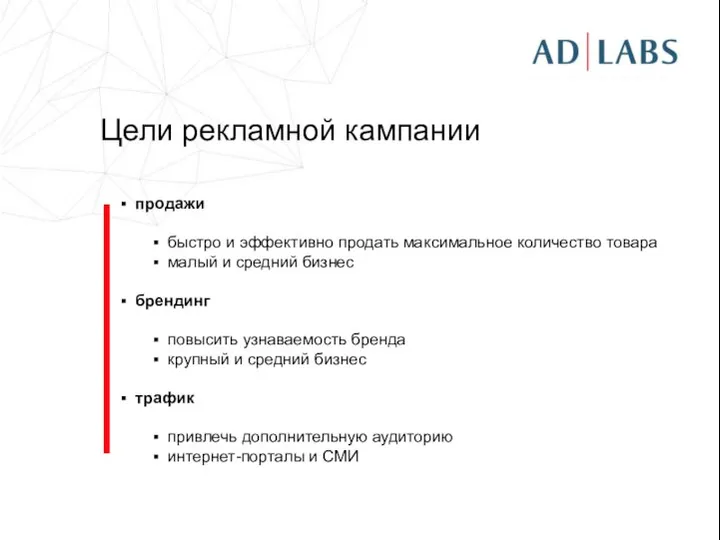 Цели рекламной кампании продажи быстро и эффективно продать максимальное количество товара