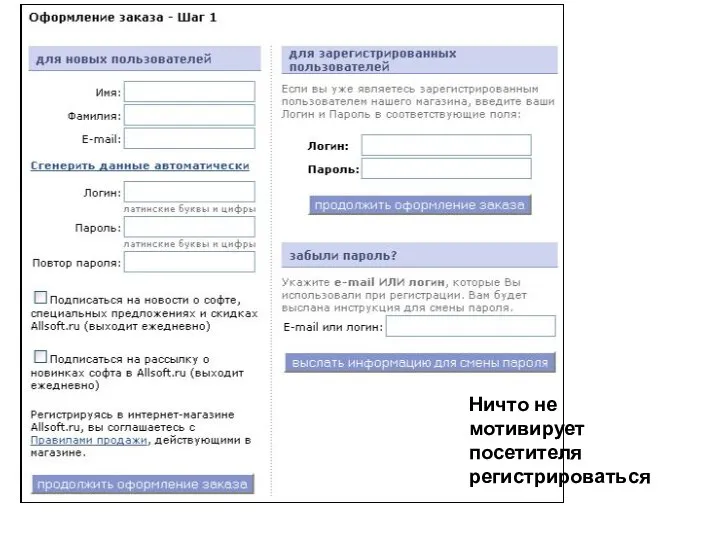 Ничто не мотивирует посетителя регистрироваться Ничто не мотивирует посетителя регистрироваться