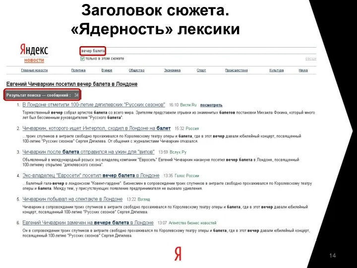 Заголовок сюжета. «Ядерность» лексики