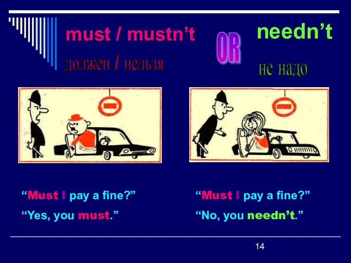 “Must I pay a fine?” “Yes, you must.” “Must I pay