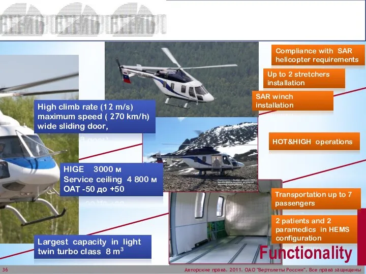 2 patients and 2 paramedics in HEMS configuration Авторские права. 2011.