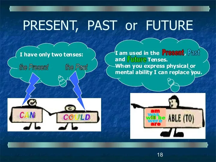 PRESENT, PAST or FUTURE I have only two tenses: I am