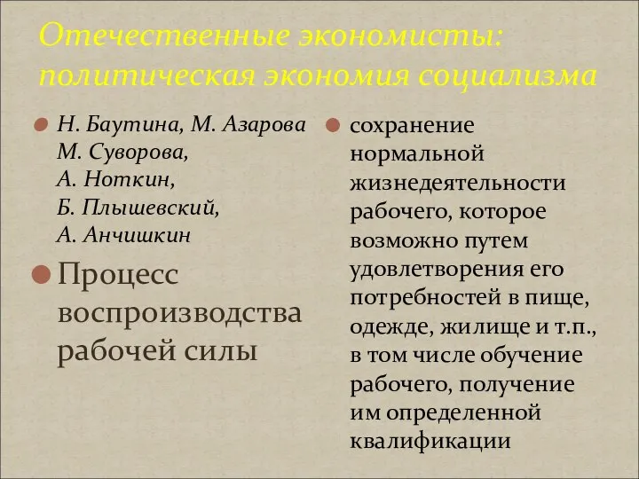 Отечественные экономисты: политическая экономия социализма Н. Баутина, М. Азарова М. Суворова,