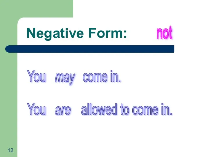 Negative Form: You may come in. not not You are allowed to come in.