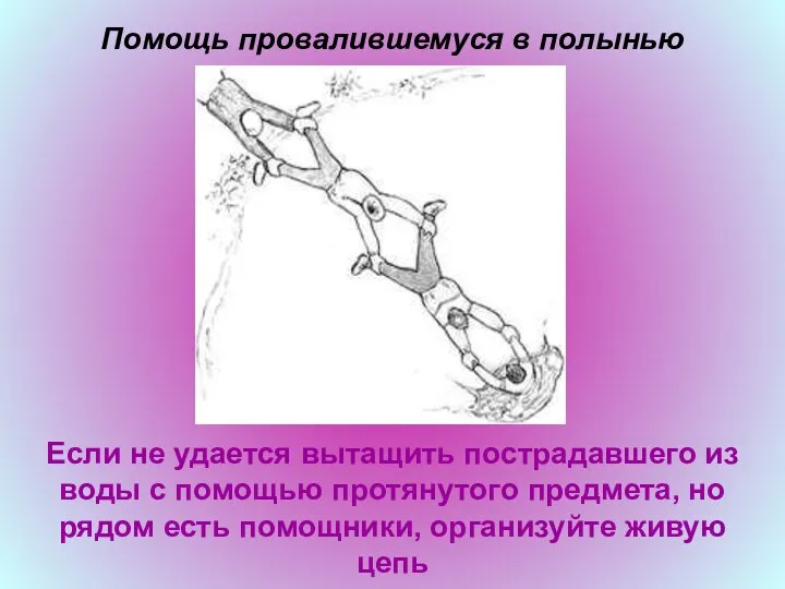 Помощь провалившемуся в полынью Если не удается вытащить пострадавшего из воды