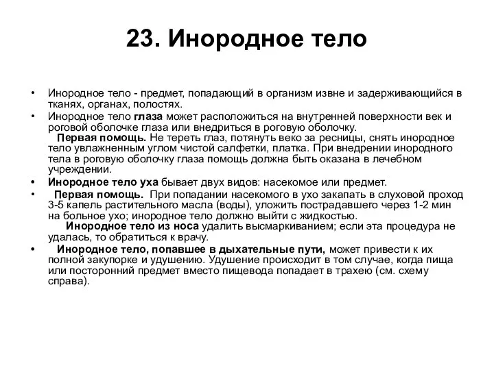 23. Инородное тело Инородное тело - предмет, попадающий в организм извне