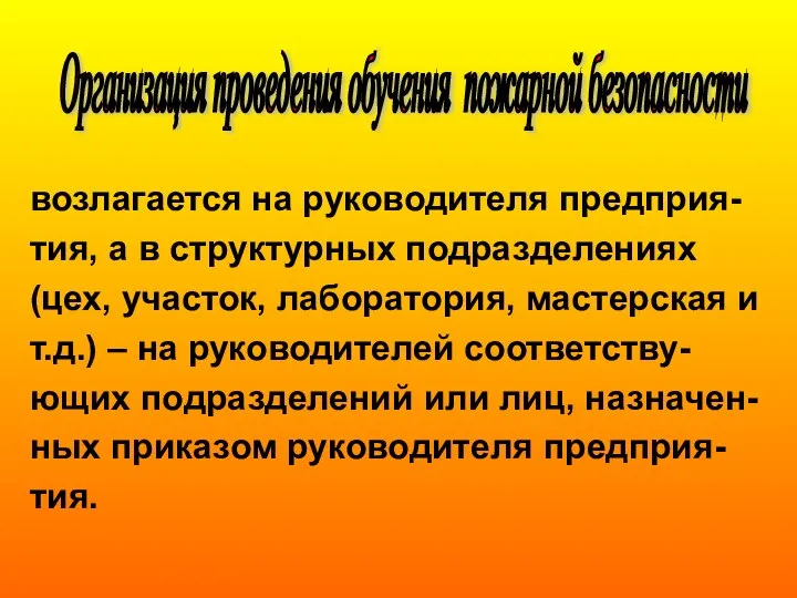 возлагается на руководителя предприя- тия, а в структурных подразделениях (цех, участок,