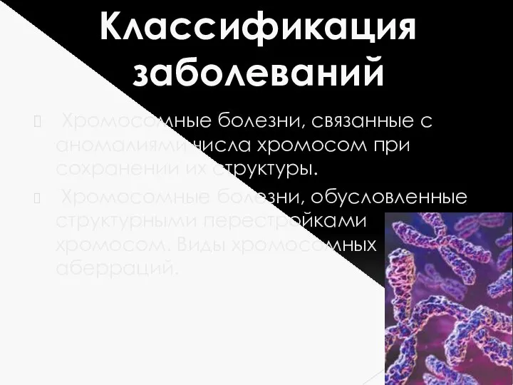 Хромосомные болезни, связанные с аномалиями числа хромосом при сохранении их структуры.