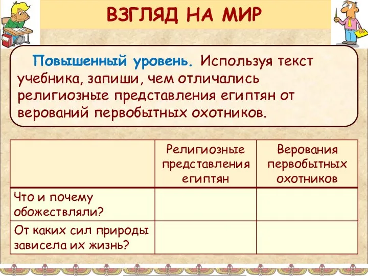 ВЗГЛЯД НА МИР Повышенный уровень. Используя текст учебника, запиши, чем отличались