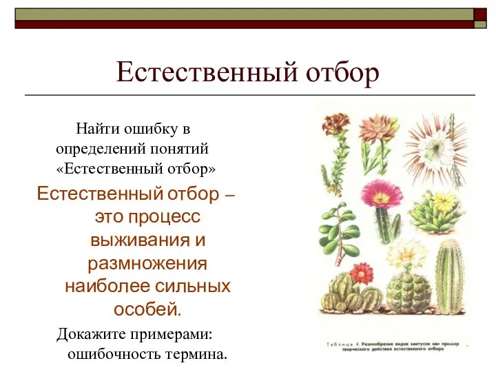 Естественный отбор Найти ошибку в определений понятий «Естественный отбор» Естественный отбор